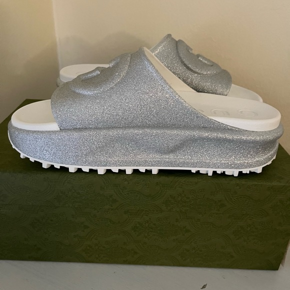 NEW GUCCI MIAMI GLITTER INTERLOCKING G PLATFORM SLIDES SANDALS G41 US 11 - Picture 10 of 13